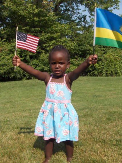 girl holding flag